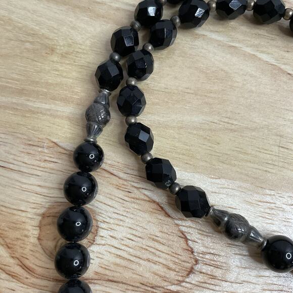 Vintage Necklace Natural Mother of pearl / black onyx / Sterling 24" Estate - Picture 6 of 11